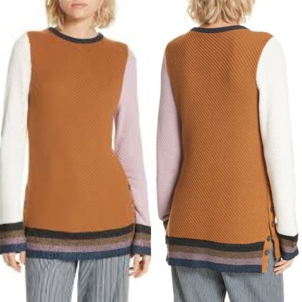 APIECE APART Almeria Button Hem Colorblock Sweater